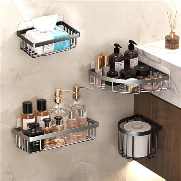 Shower Caddy Adhesive Hooks Strong Wall Mount Stickers Bathroom Kitchen Shelf - Picture 2 of 7